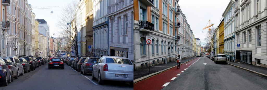 Before-After comparison of a street in Oslo